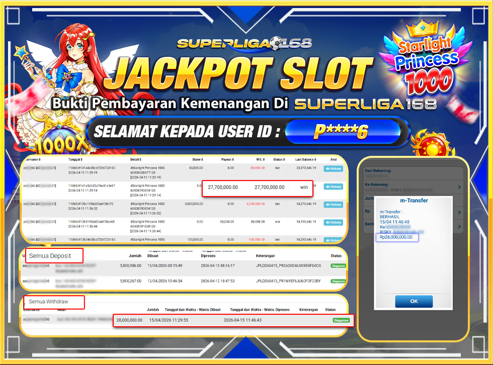 SUPERLIGA168 JACKPOT STARLIGHT PRINCESS 1000 Rp.28,000,000LUNASSS